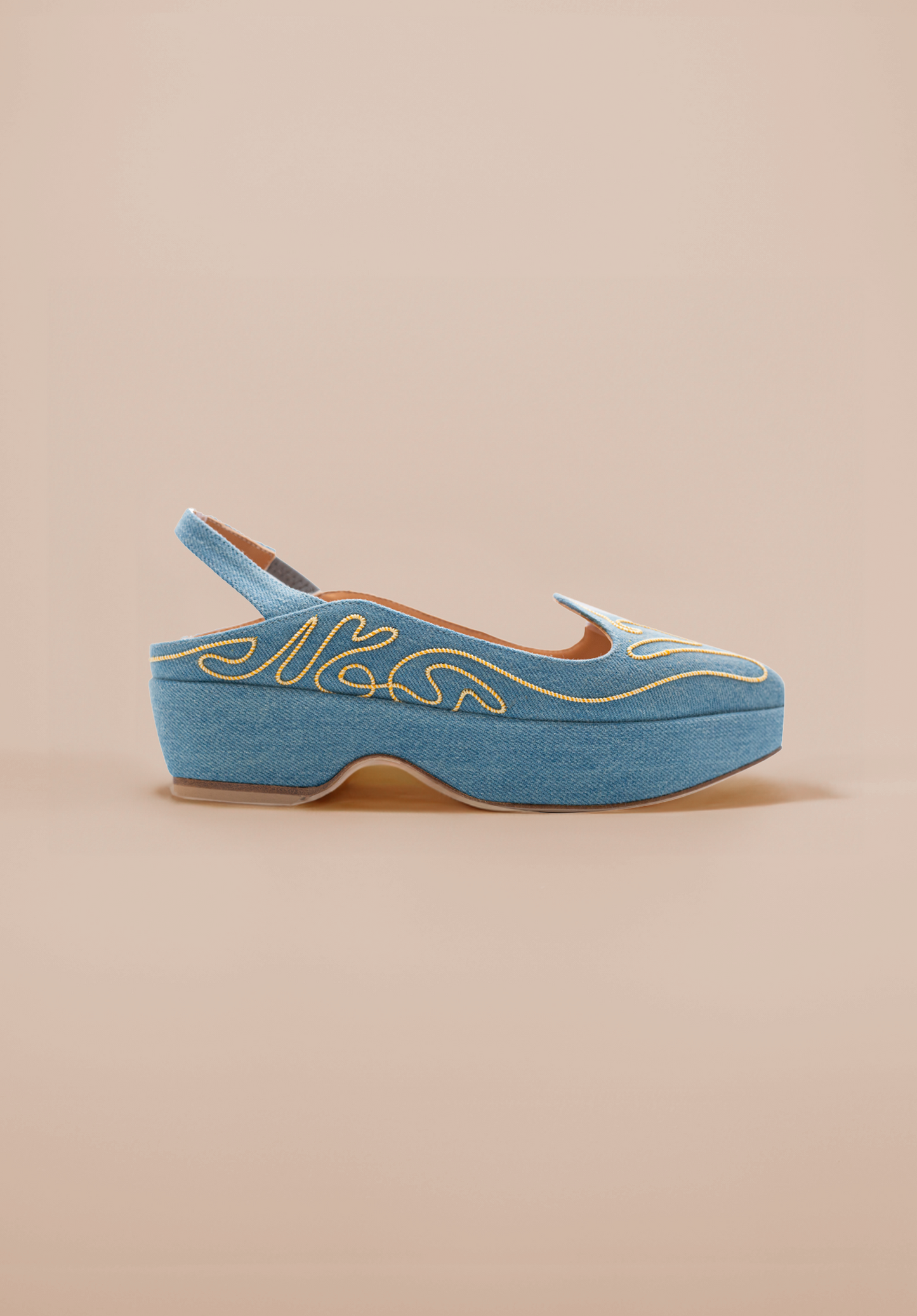 Shauna - Slingback - Denim with Gold Embroidery