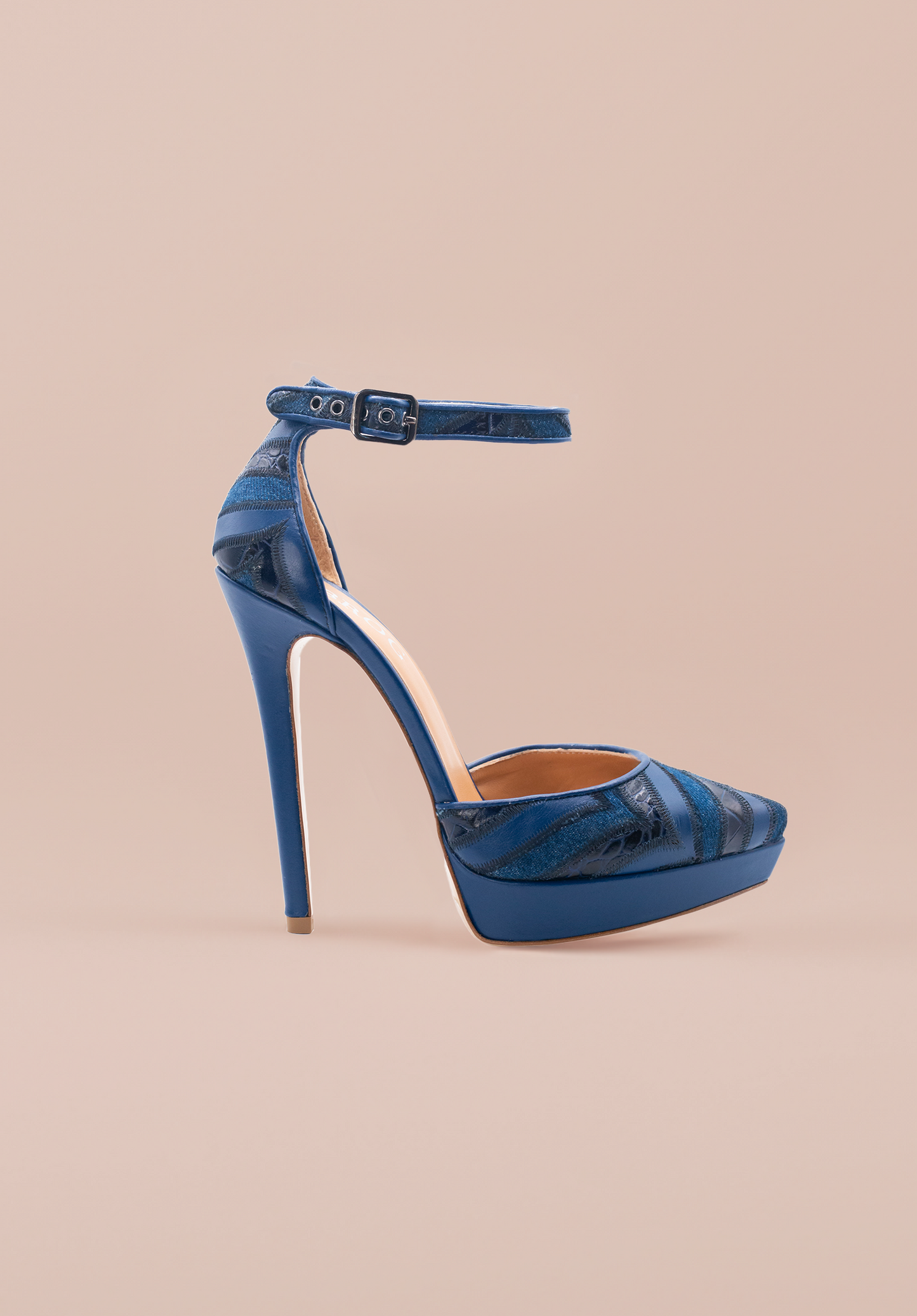 Emer - Ankle Strap - Navy Applique